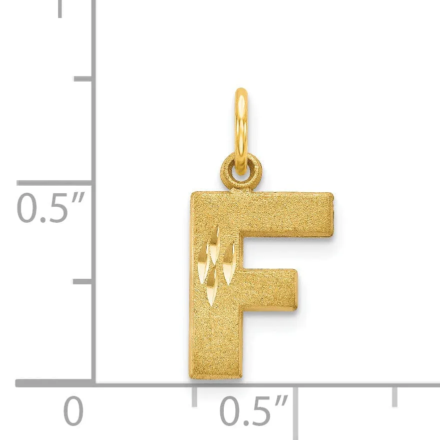 14k Yellow Gold Satin Diamond Cut Finish Letter F Initial Charm Pendant