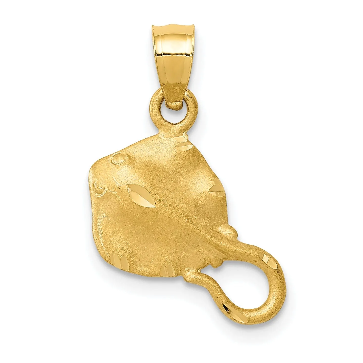 14K Yellow Gold Solid Casted Open Back Diamond-cut Polished Finish Men's Stingray Charm Pendant