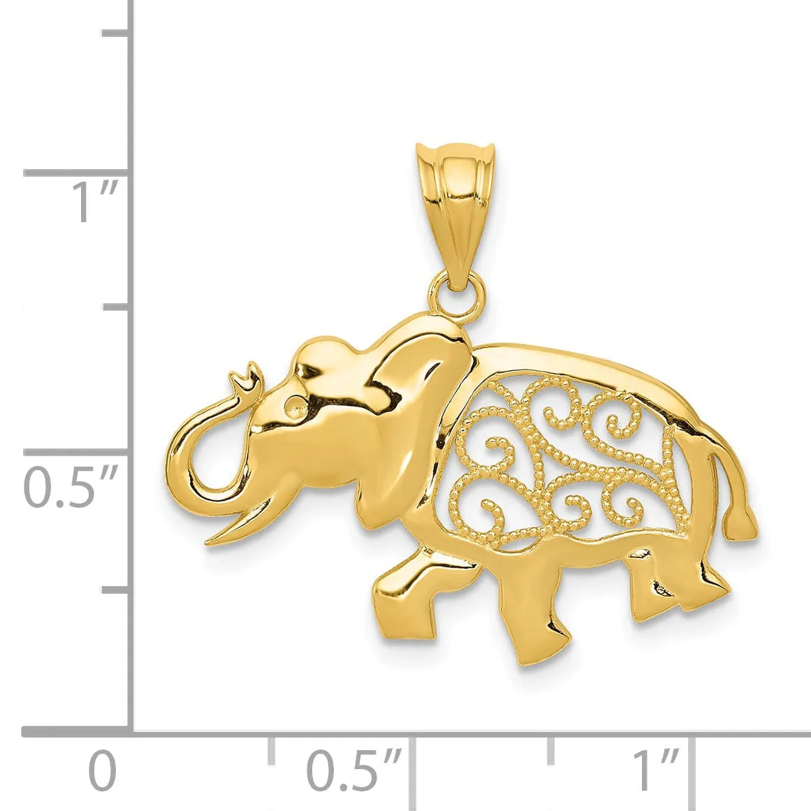 14k Yellow Gold Solid Polished Finish Filigree Elephant Charm Pendant