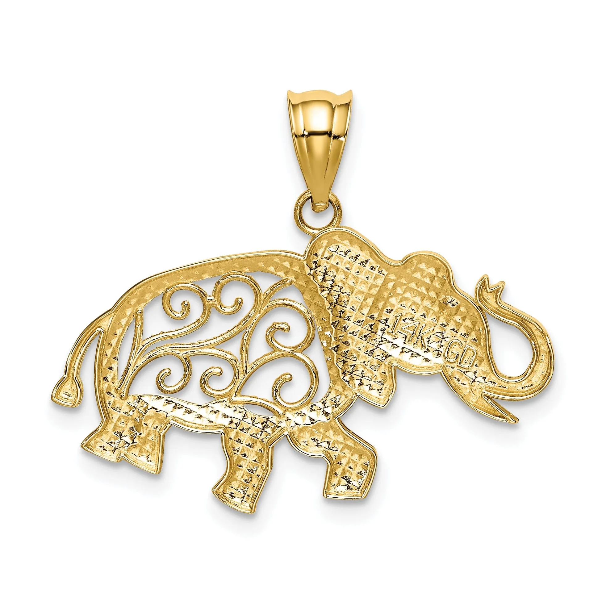 14k Yellow Gold Solid Polished Finish Filigree Elephant Charm Pendant