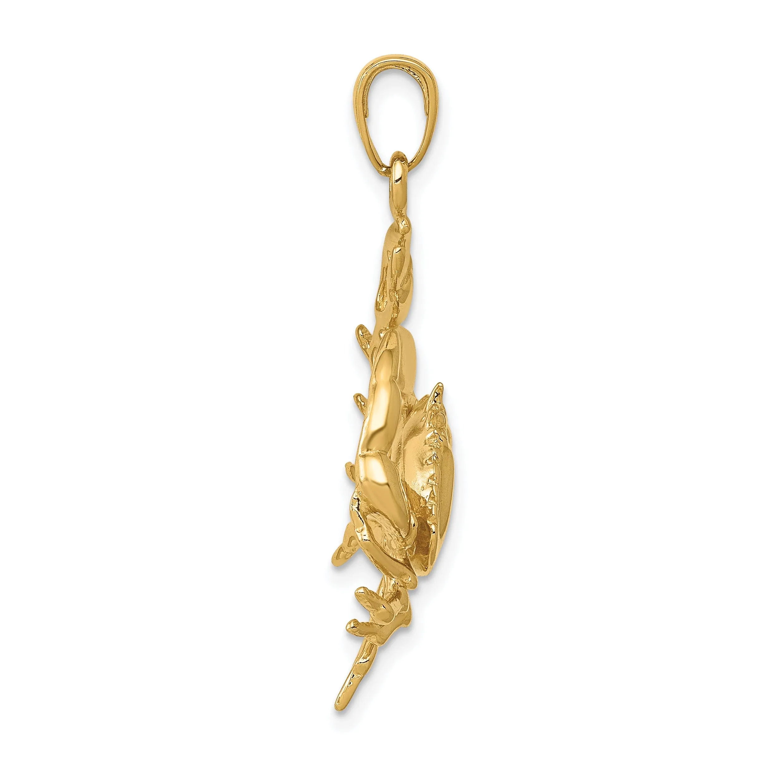 14k Yellow Gold Solid Polished Finish Stone Crab with Claw Extended Charm Pendant