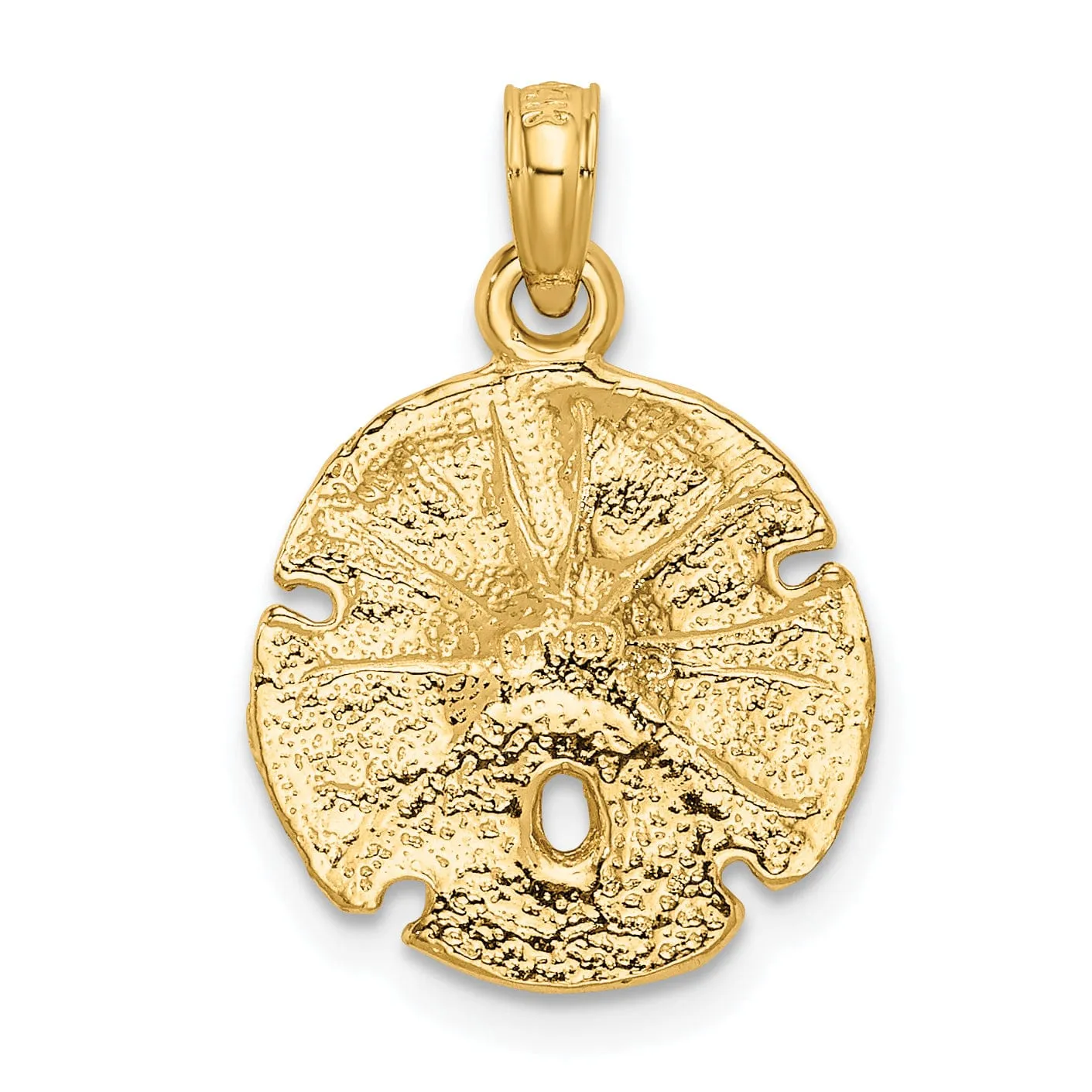 14K Yellow Gold Solid Polished Textured Finish Sand Sea Dollar Charm Pendant