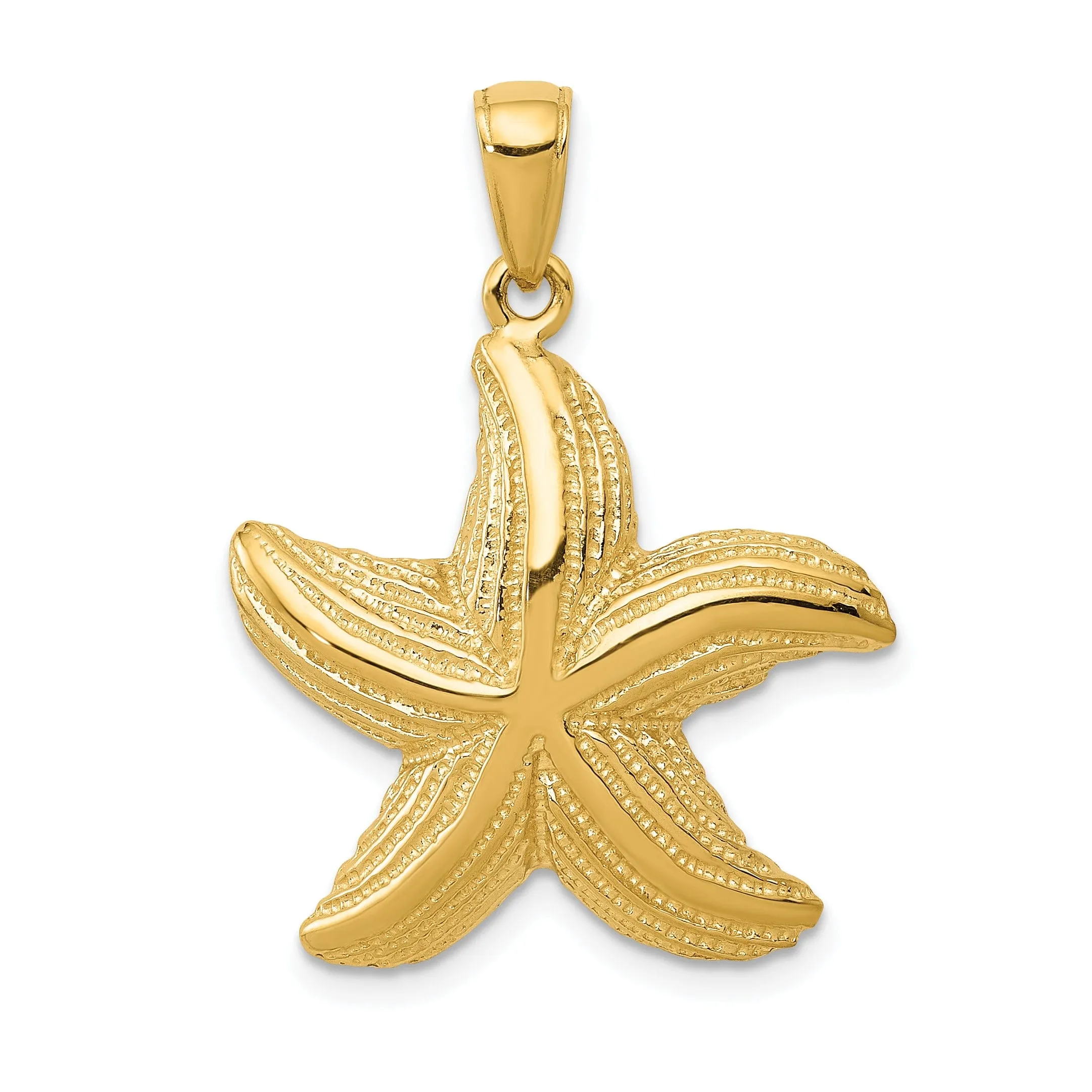 14K Yellow Gold Solid Texture Polished Finish Starfish Charm Pendant