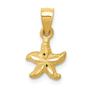 14K Yellow Gold Solid Textured Diamond Cut Polished Finish Starfish Charm Pendant