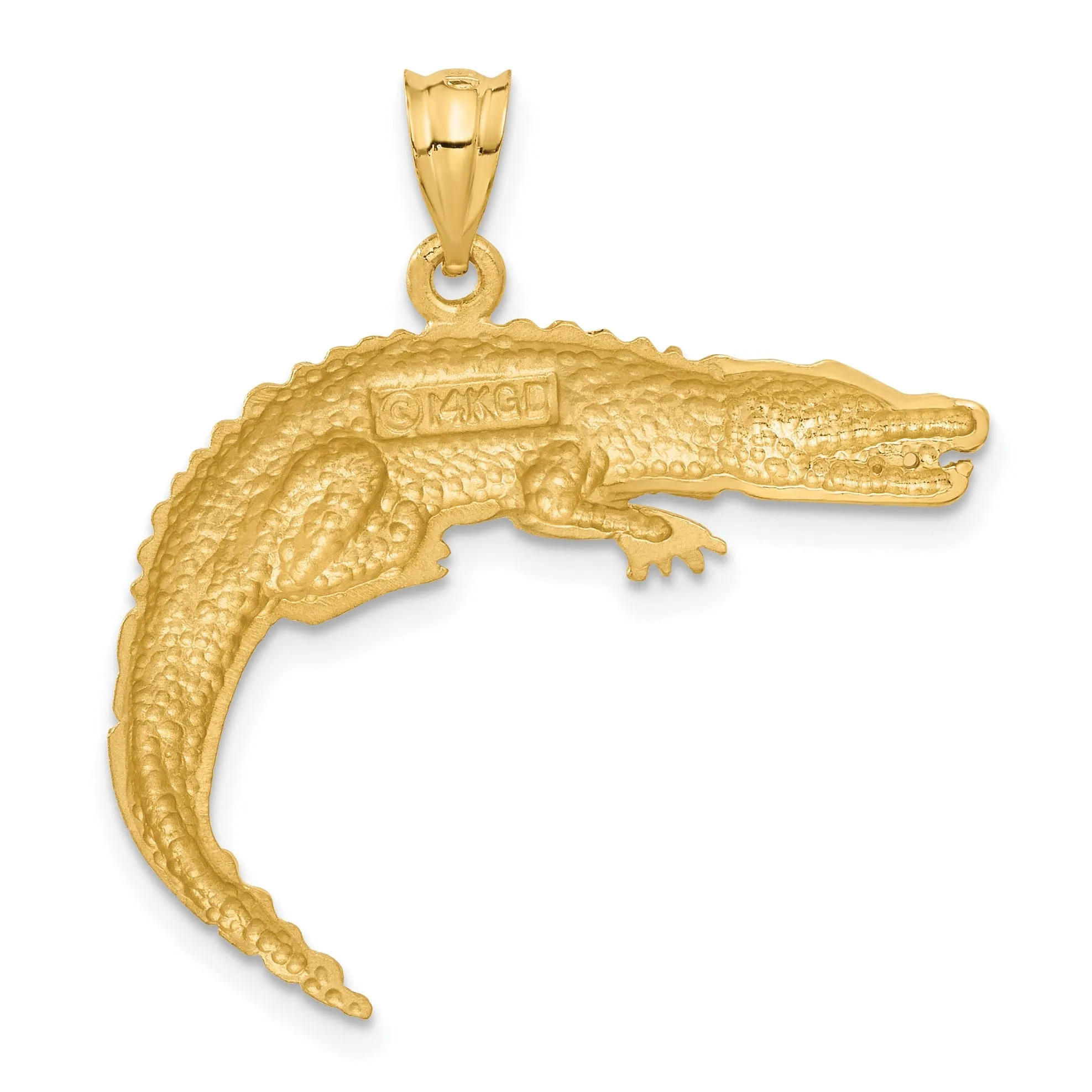 14k Yellow Gold Solid Textured Polished Finish Alligator Charm Pendant