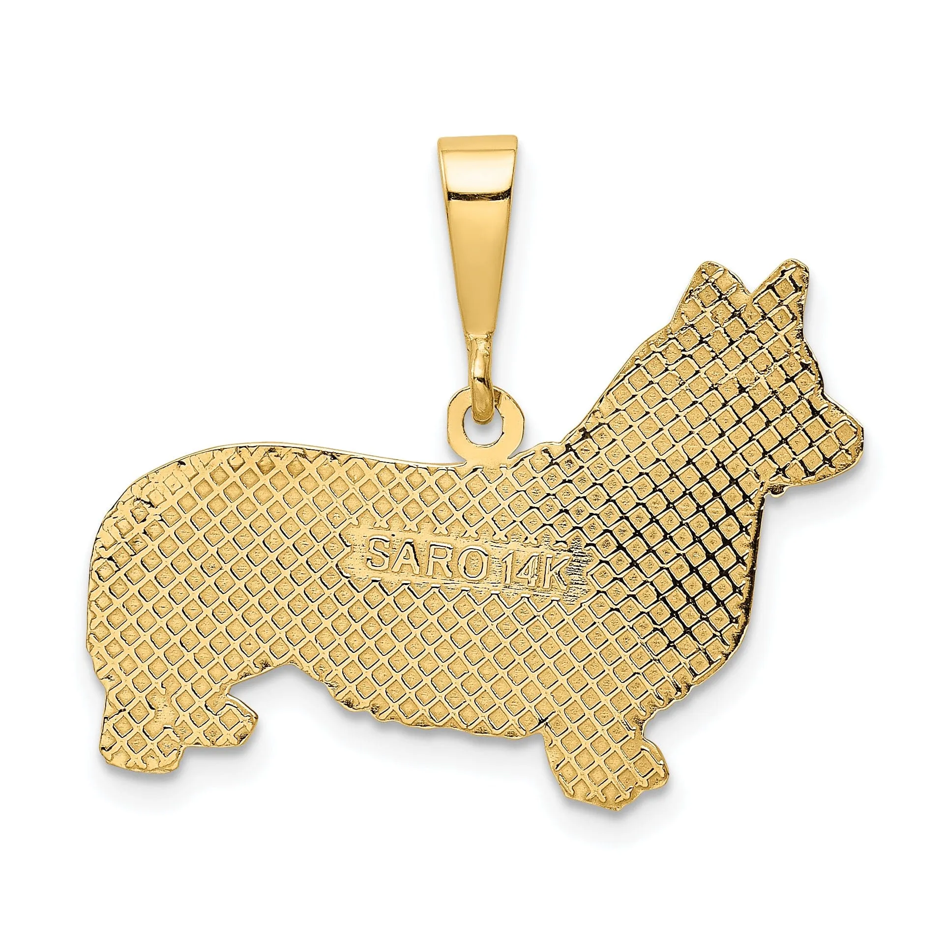 14k Yellow Gold Textured Polished Finish Welsh Corgi Dog Charm Pendant