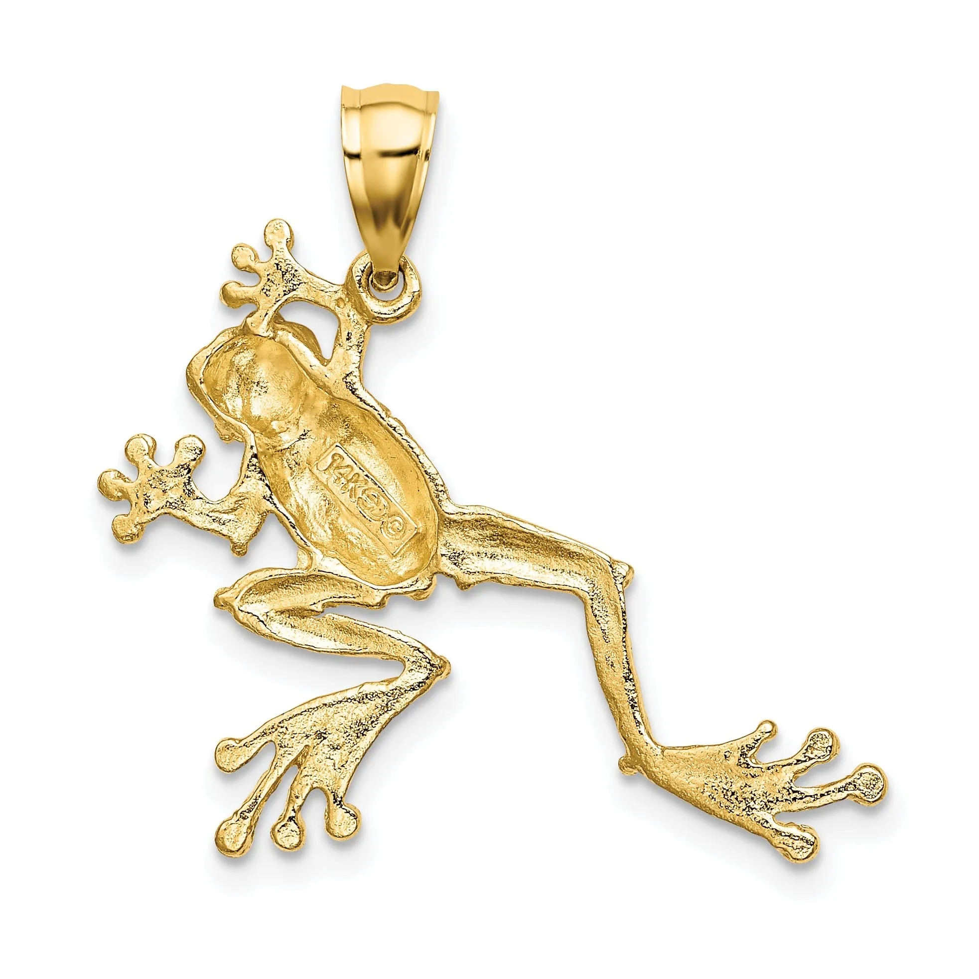 14K Yellow Gold Textured Solid Polished Finish 2-Dimensional Frog Charm Pendant