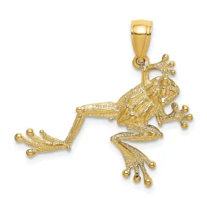 14K Yellow Gold Textured Solid Polished Finish 2-Dimensional Frog Charm Pendant