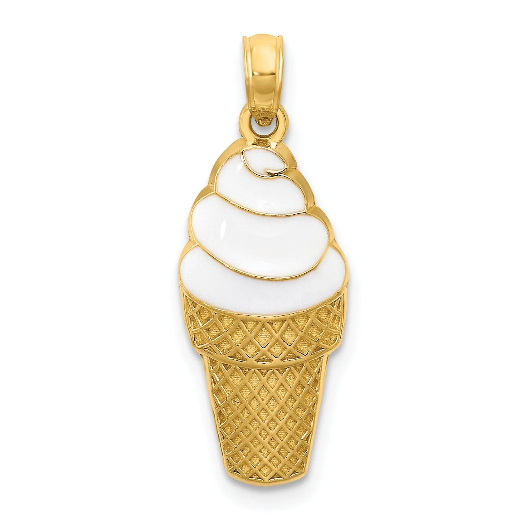 14k Yellow Gold Vanilla Ice Cream Cone Pendant