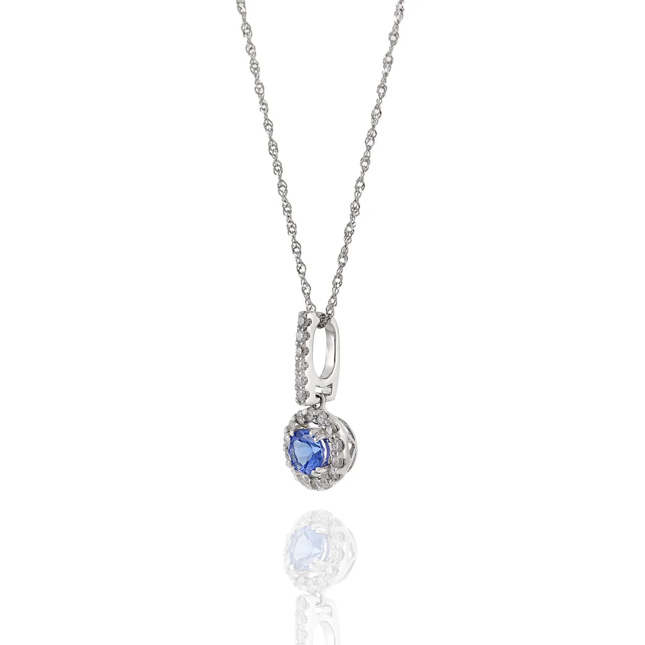 14KT White Gold Tanzanite And Diamond Pendant With Chain