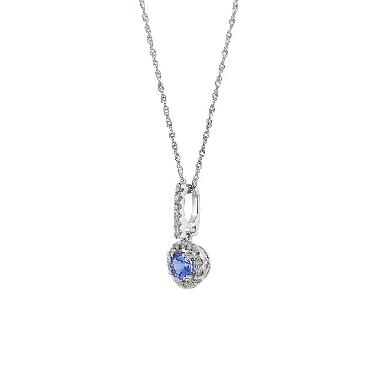 14KT White Gold Tanzanite And Diamond Pendant With Chain