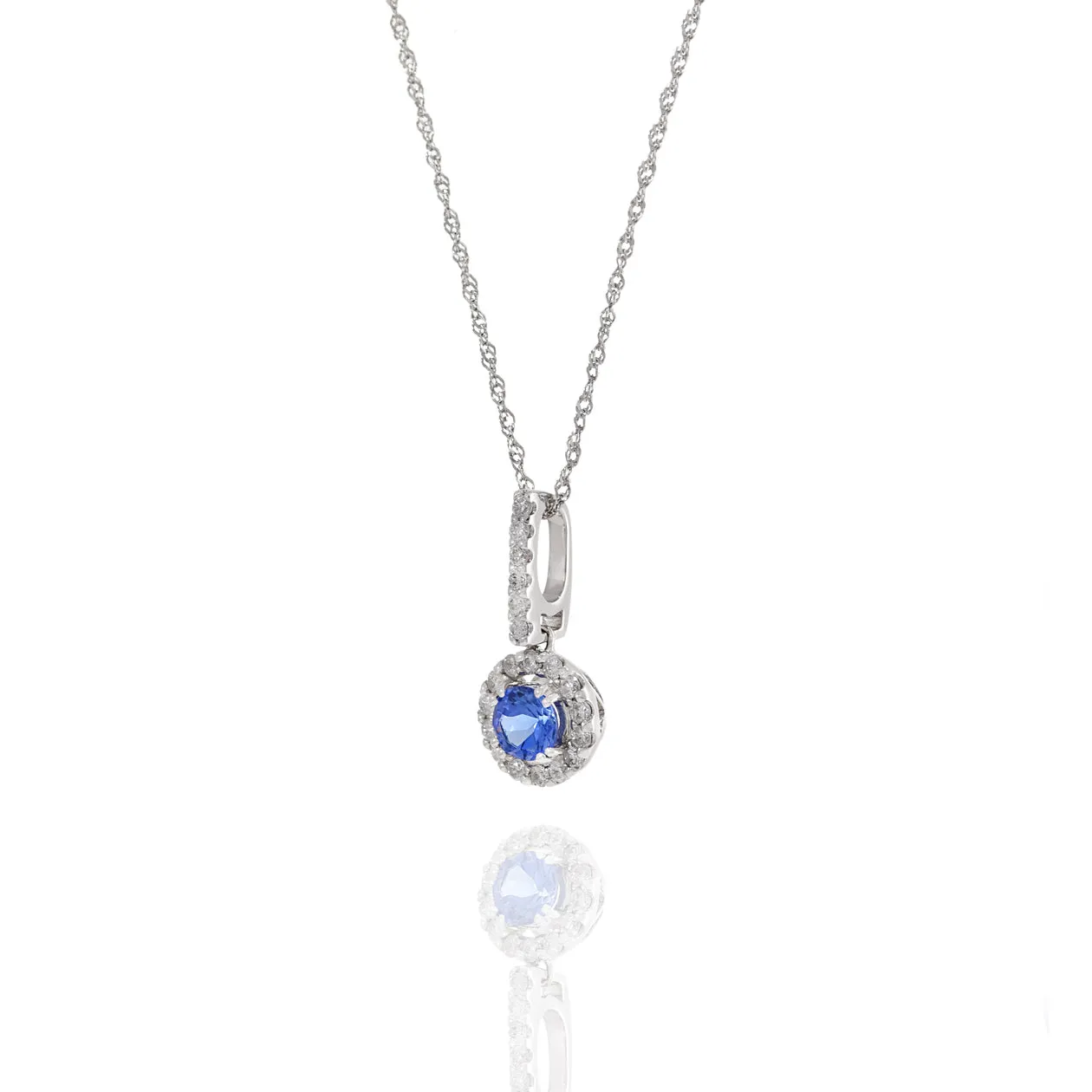 14KT White Gold Tanzanite And Diamond Pendant With Chain