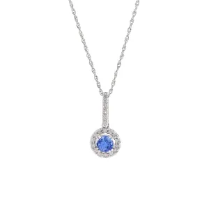 14KT White Gold Tanzanite And Diamond Pendant With Chain