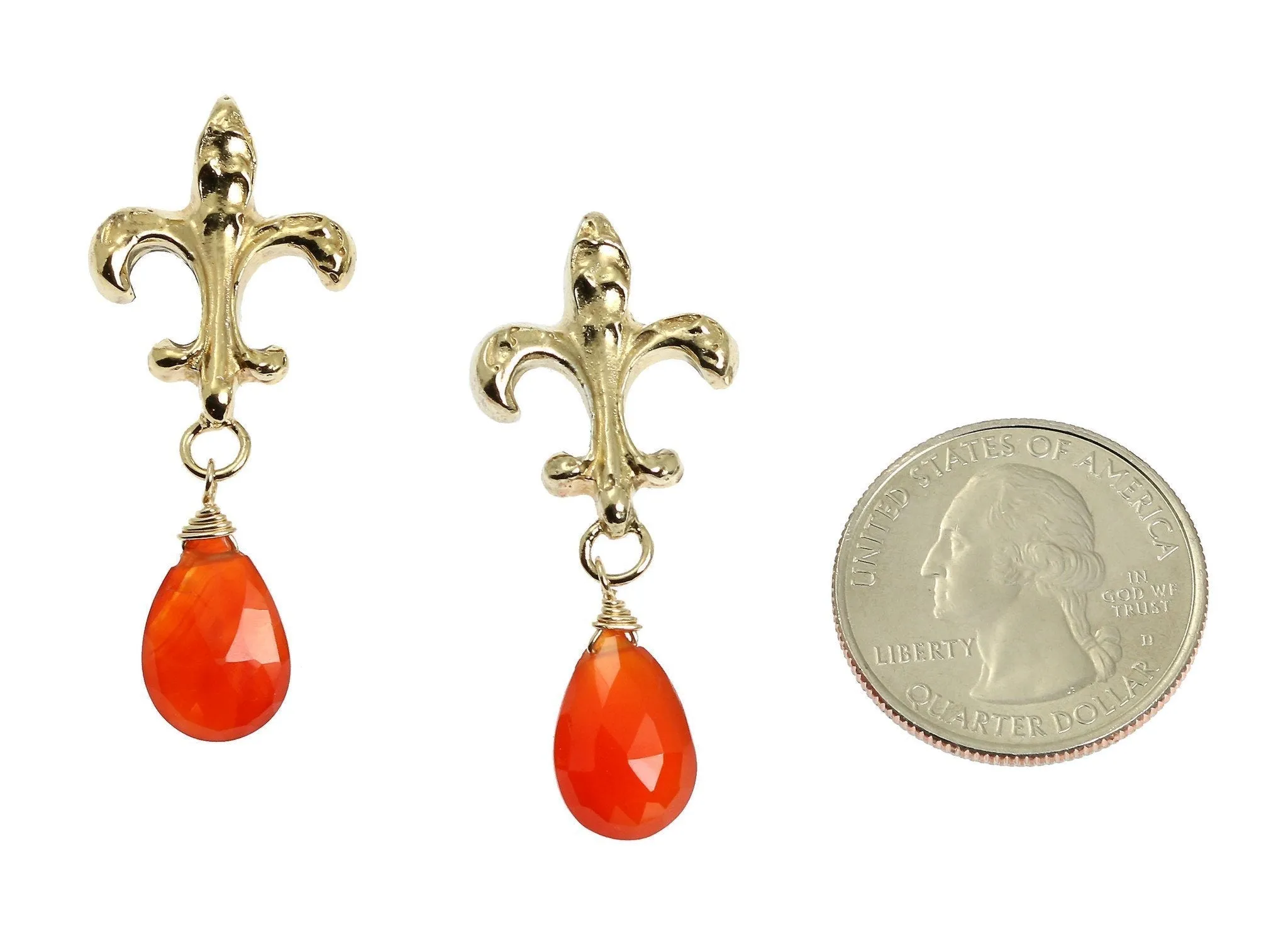 16 CT Carnelian Vermeil Fleur-de-lis Post Earrings