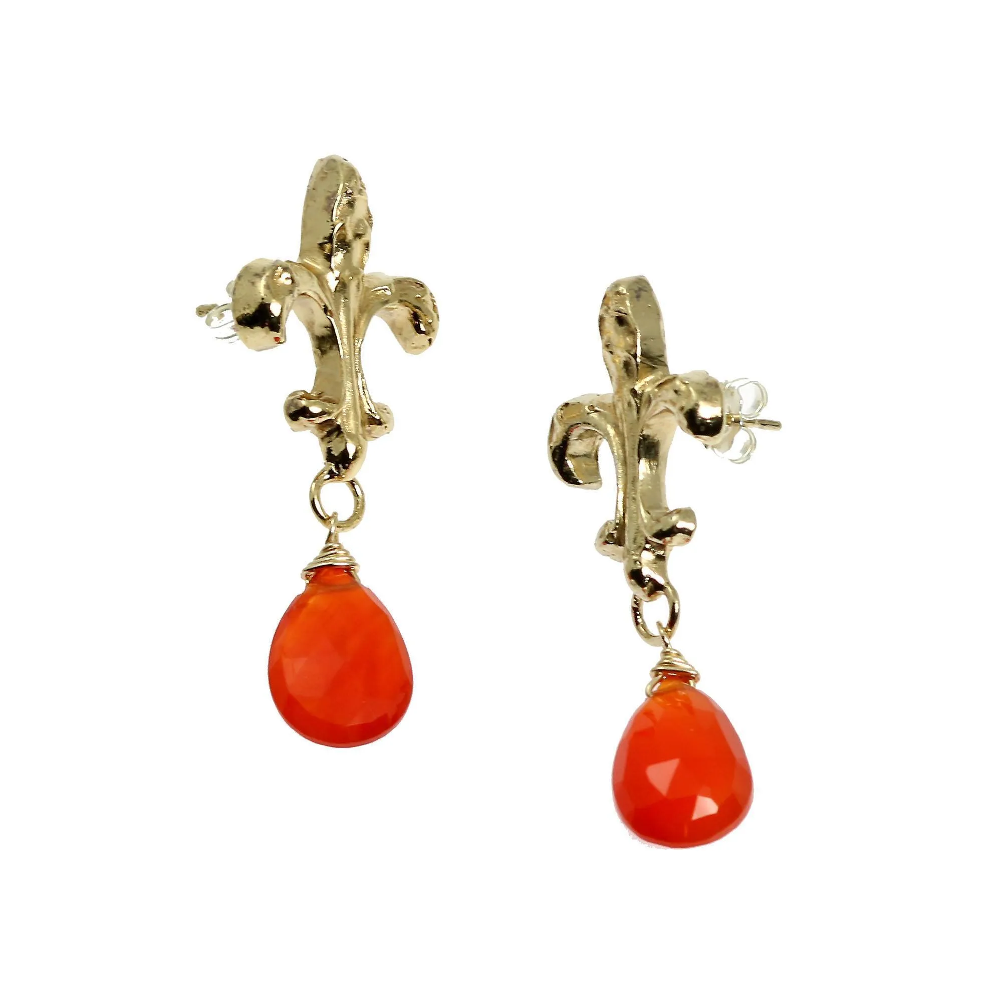 16 CT Carnelian Vermeil Fleur-de-lis Post Earrings