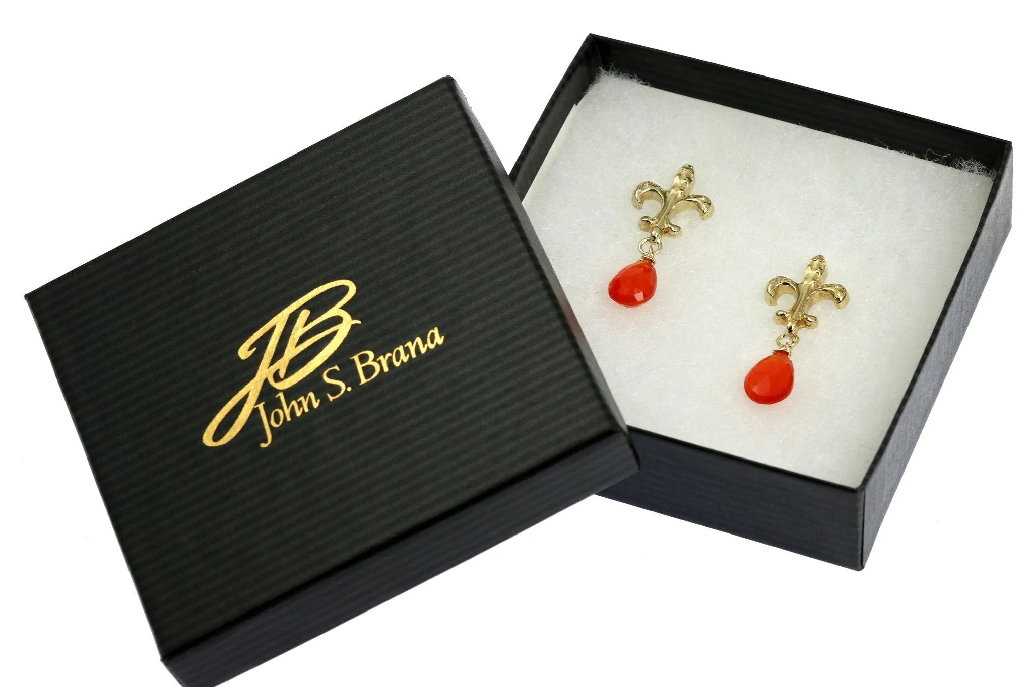 16 CT Carnelian Vermeil Fleur-de-lis Post Earrings