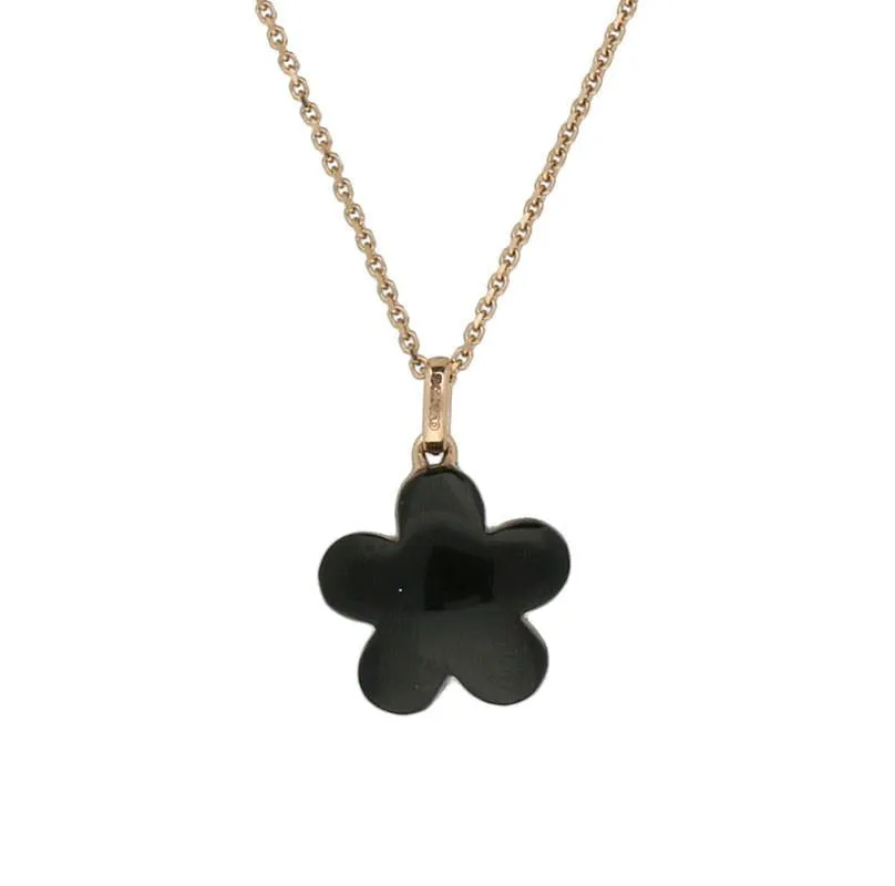 18ct Rose Gold Whitby Jet Diamond Flower Necklace