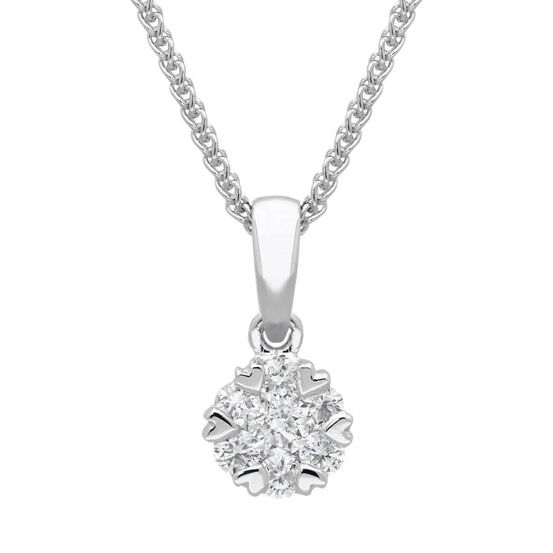 18ct White Gold 0.26ct Diamond Cluster Heart Edged Necklace