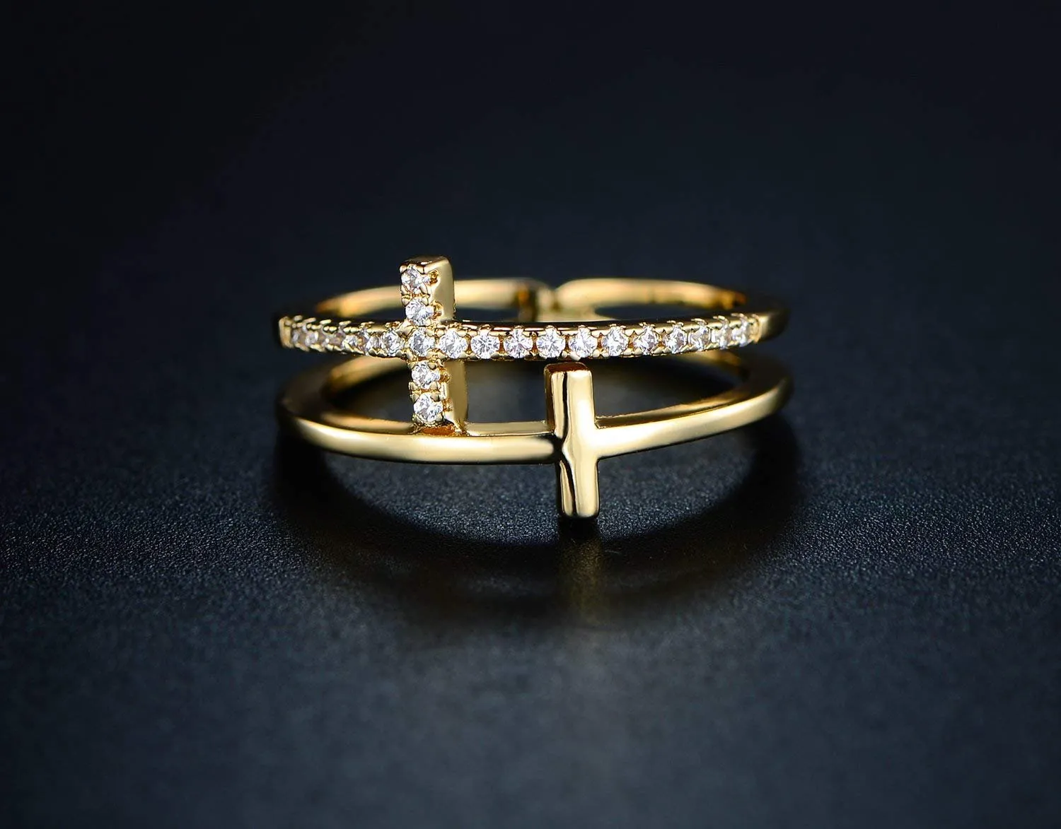 18K Gold Plated Double Cross Ring