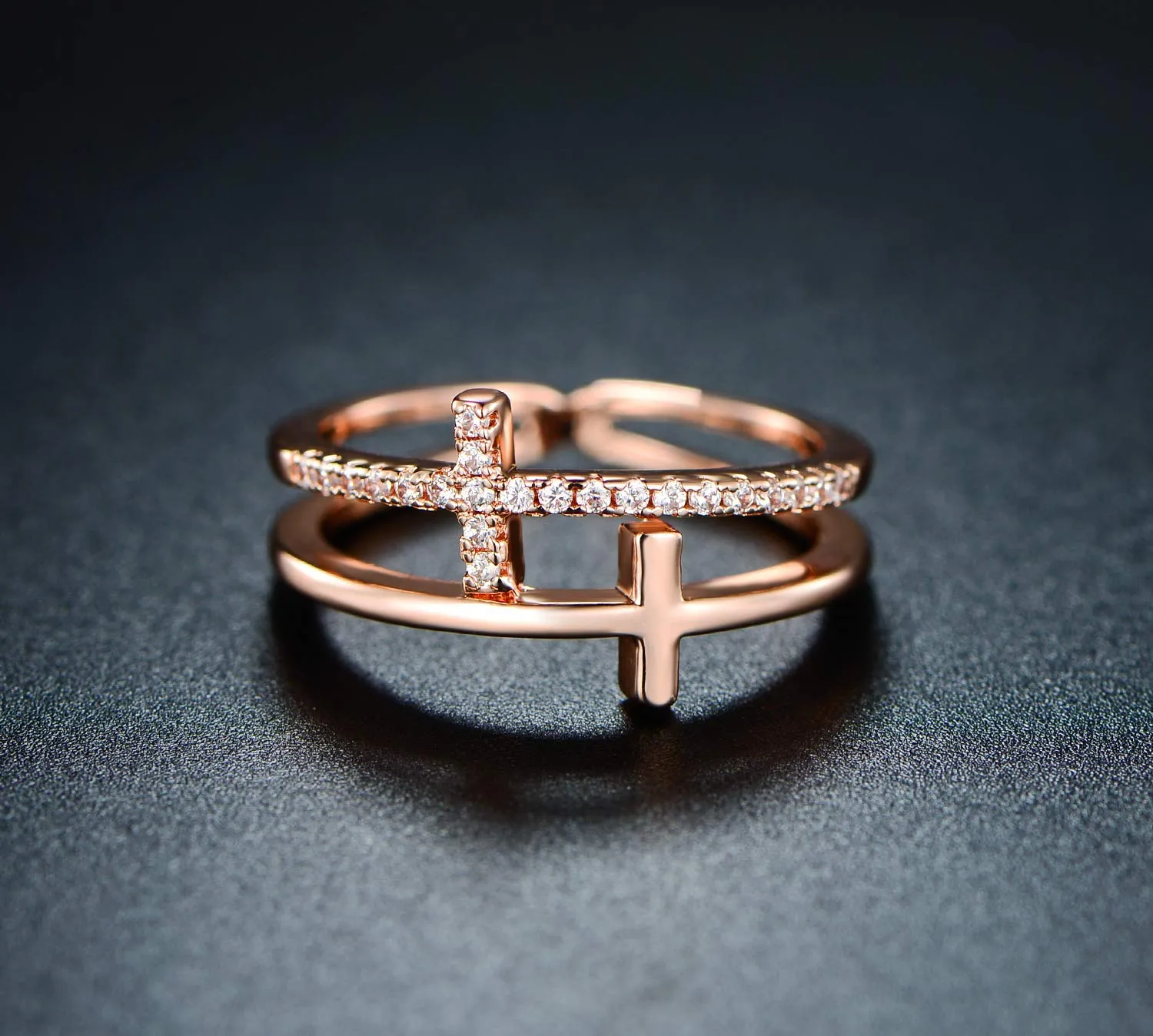 18K Gold Plated Double Cross Ring