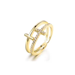 18K Gold Plated Double Cross Ring