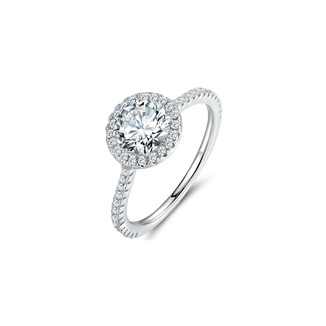 18K White Gold Plated Cubic Zirconia Halo Ring