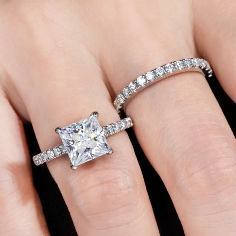 3ct Princess Cut Diamond Engagement Ring Set