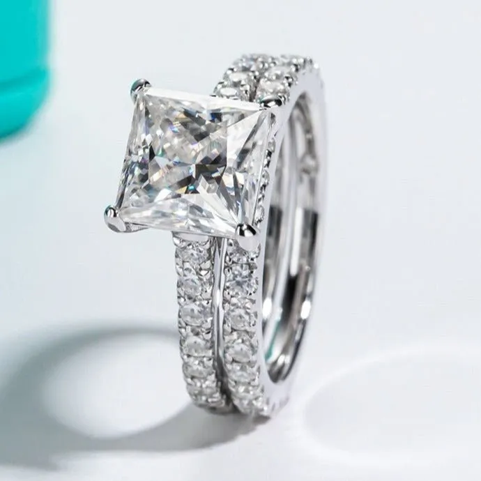 3ct Princess Cut Diamond Engagement Ring Set