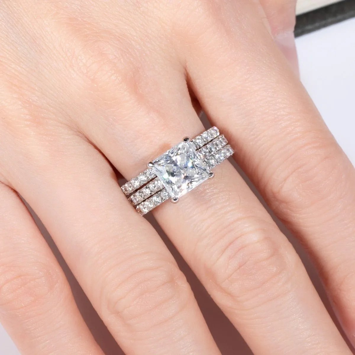 3ct Princess Cut Diamond Engagement Ring Set