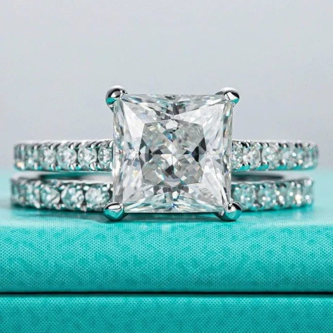 3ct Princess Cut Diamond Engagement Ring Set