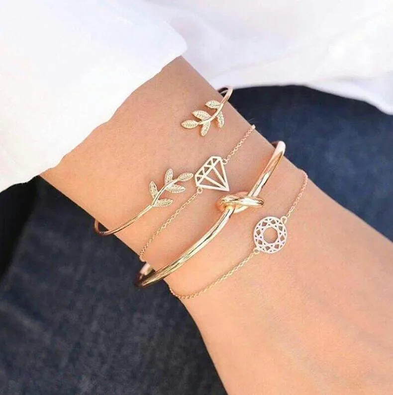 4 pieces Set Bohemia Leaf  Bracelet