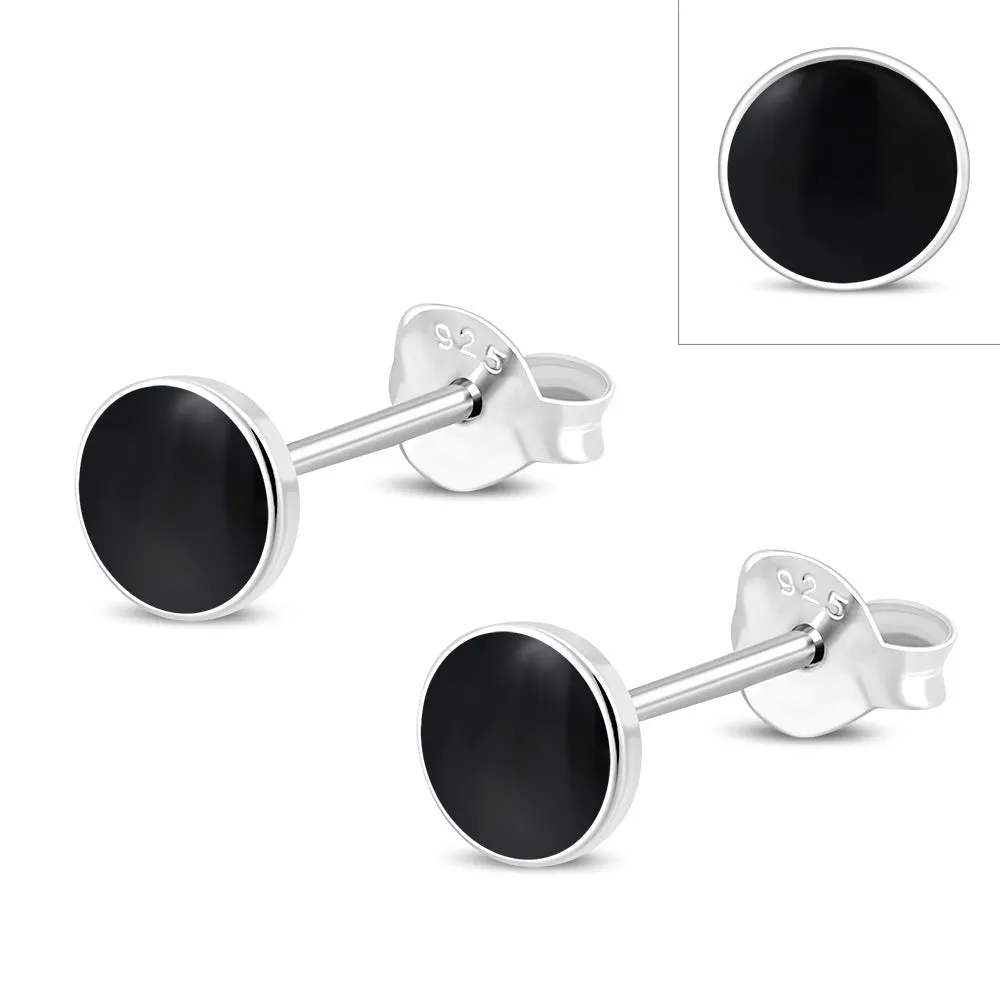 4.80mm | Black Onyx Round Sterling Silver Stud Earrings