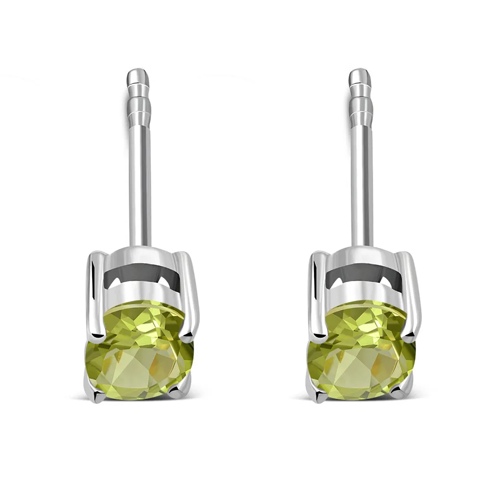 5x7mm Oval Prong-Set Peridot Stone Sterling Silver Stud Earrings