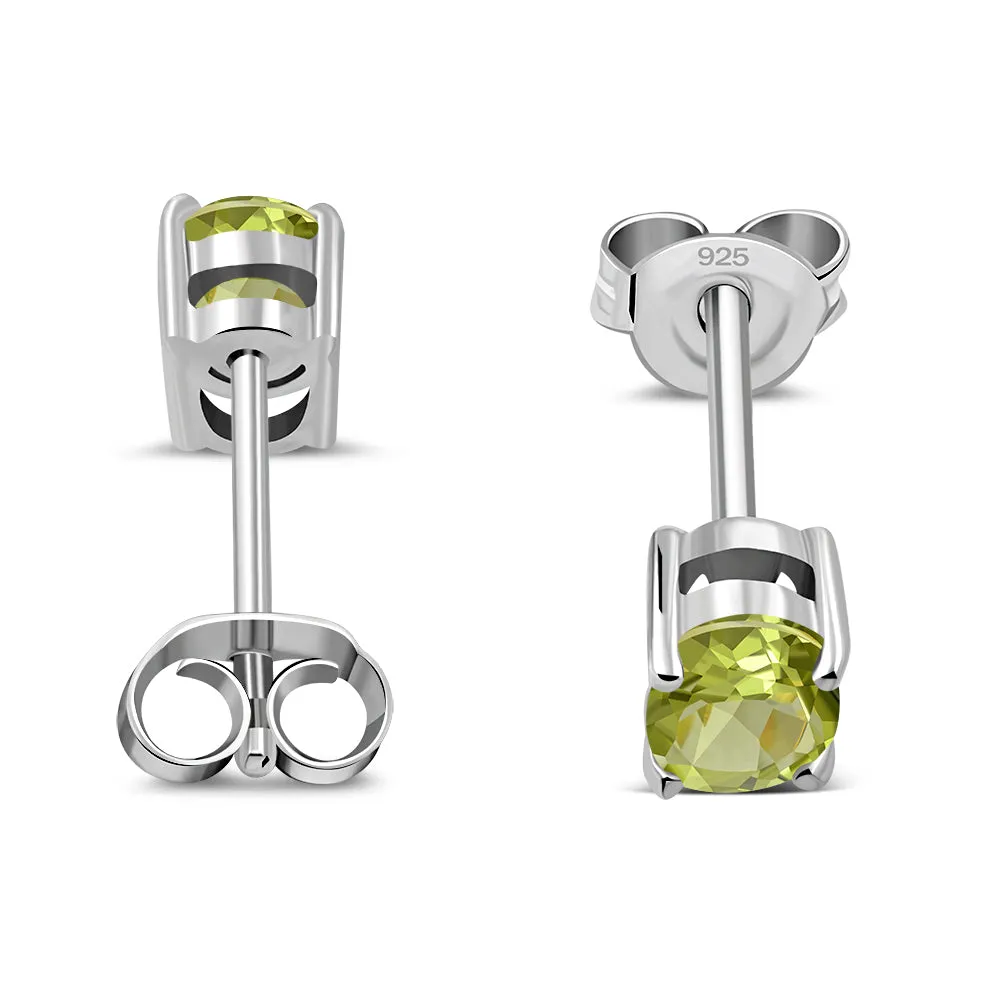 5x7mm Oval Prong-Set Peridot Stone Sterling Silver Stud Earrings