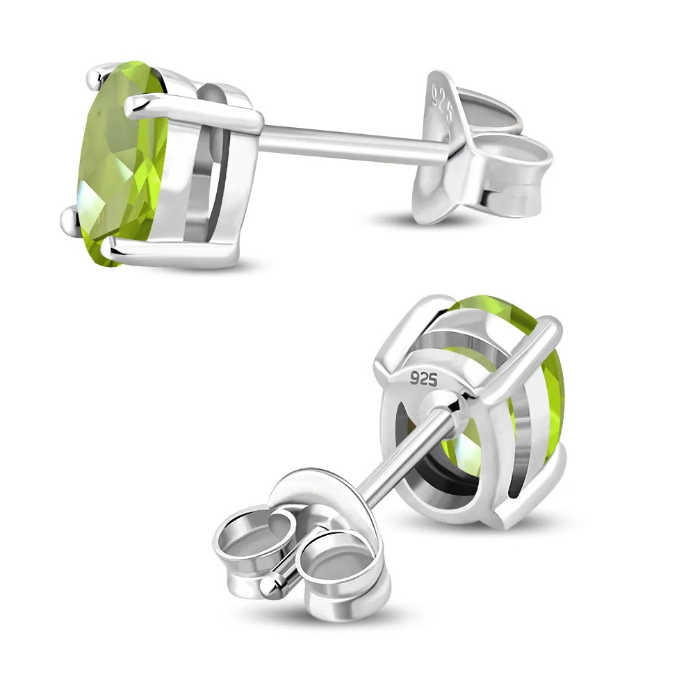 5x7mm Oval Prong-Set Peridot Stone Sterling Silver Stud Earrings