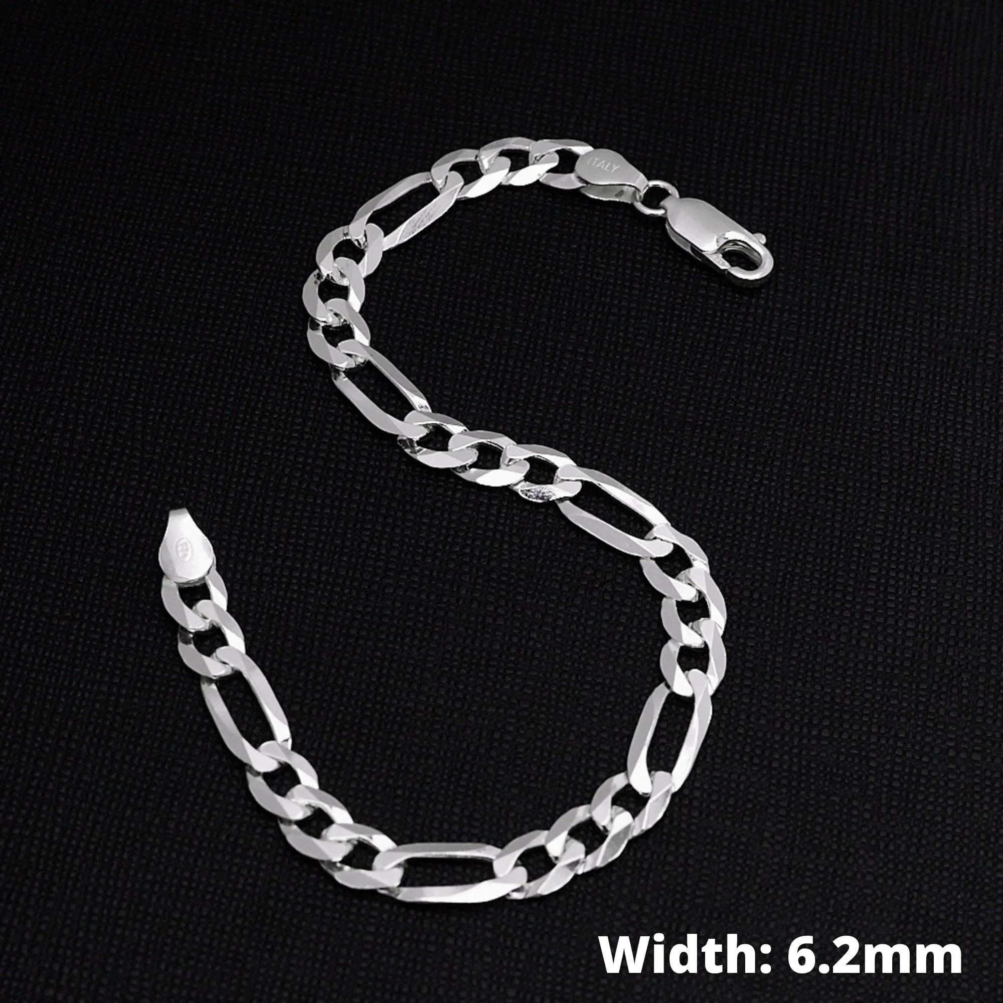 6.2mm Figaro Chain Bracelet For Men and Women | Made in Italy With 925 Silver