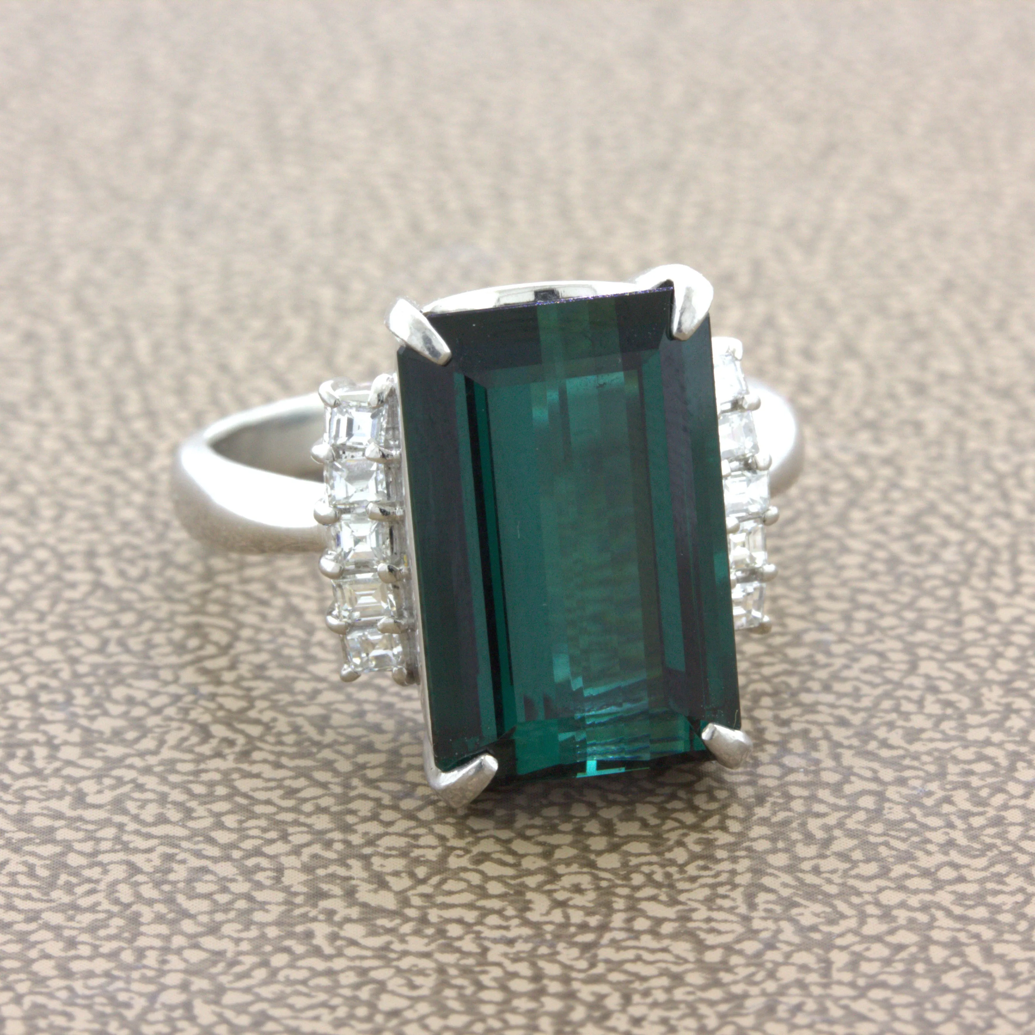 9.13 Carat Indicolite Tourmaline Diamond Platinum Ring