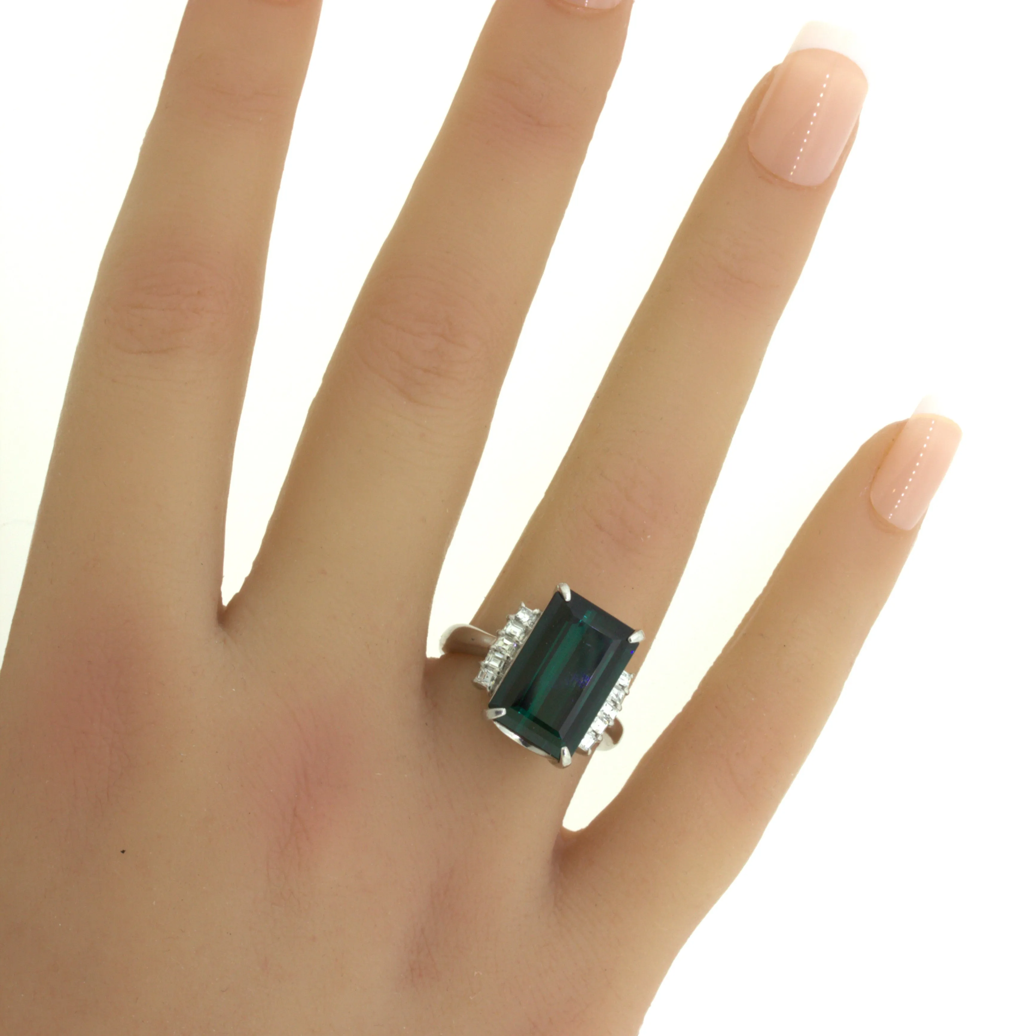 9.13 Carat Indicolite Tourmaline Diamond Platinum Ring