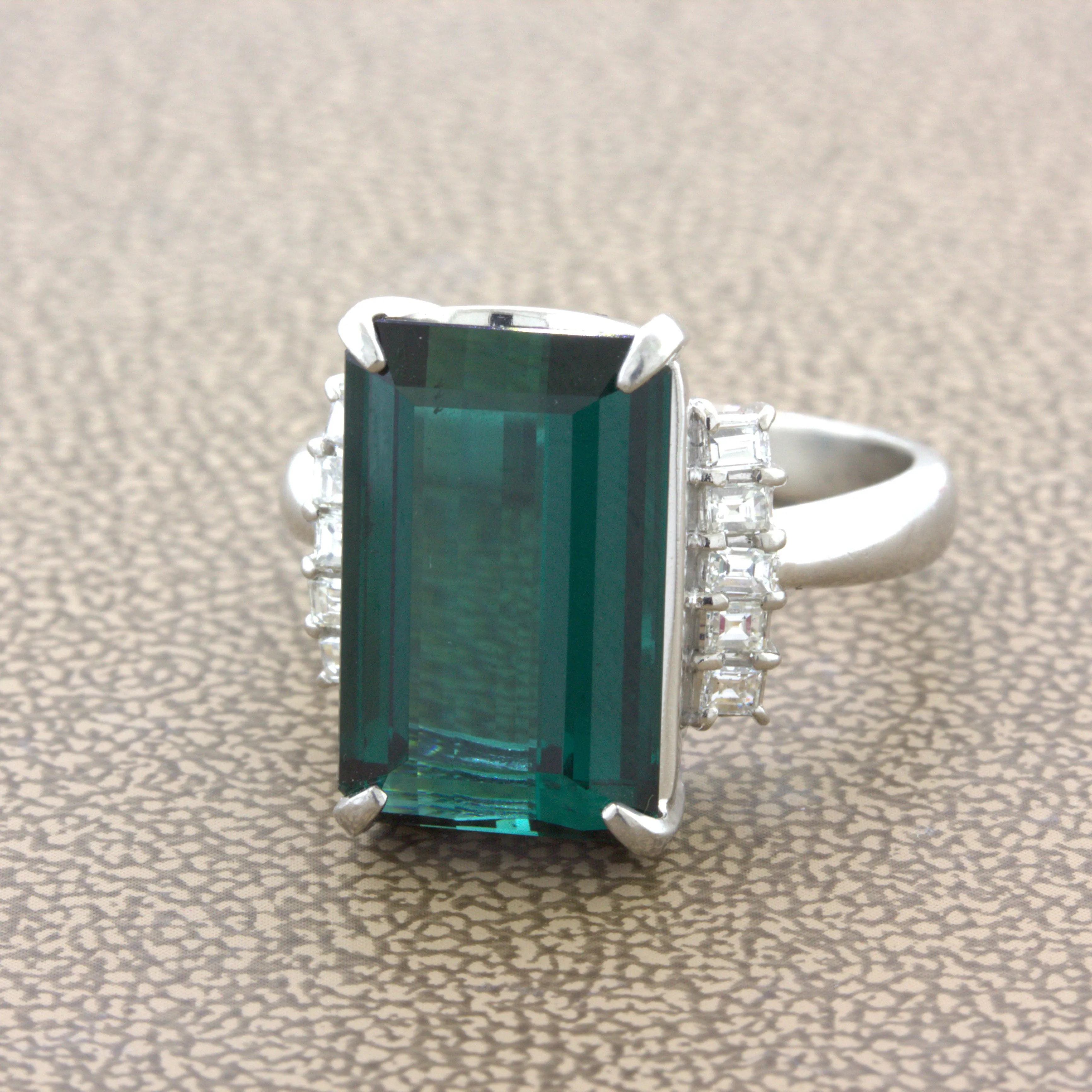 9.13 Carat Indicolite Tourmaline Diamond Platinum Ring