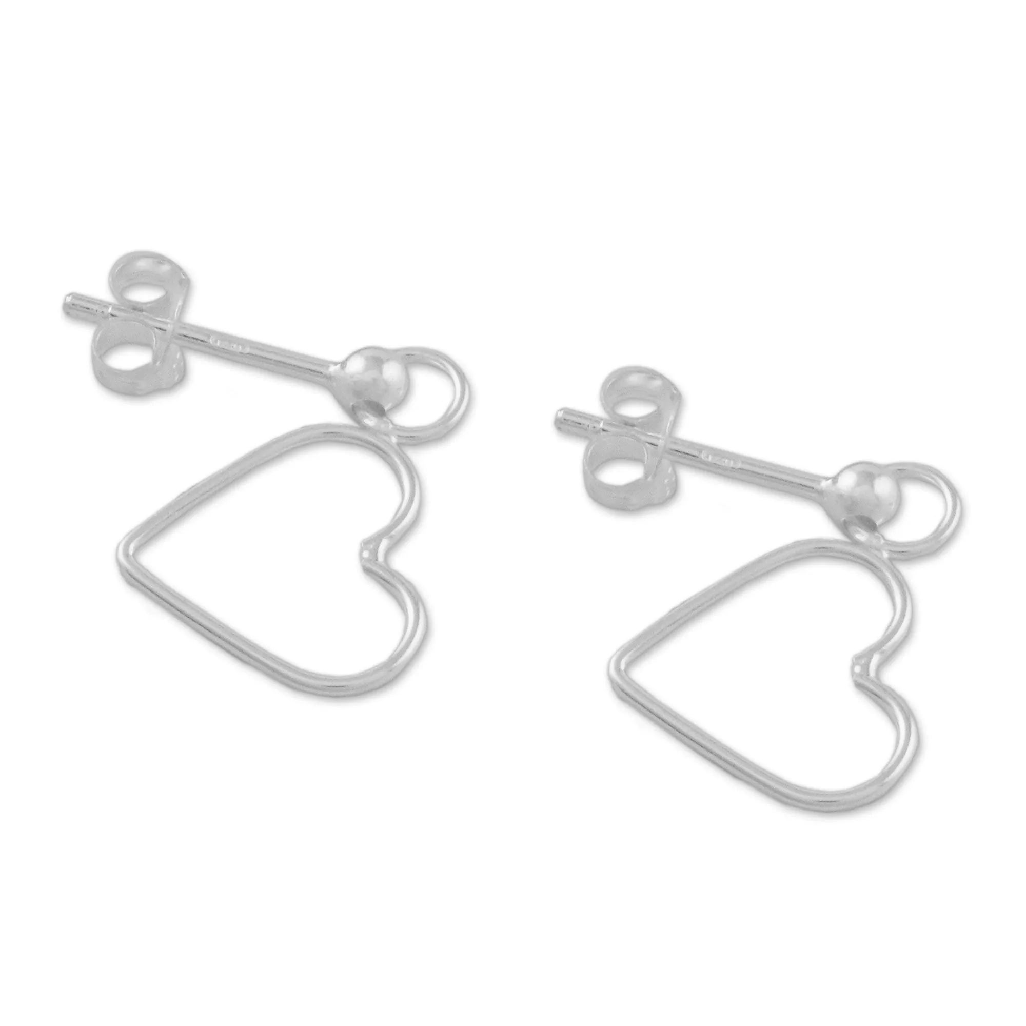 925 Sterling Silver Heart Shaped Frame Earrings - Elegant Heart | NOVICA