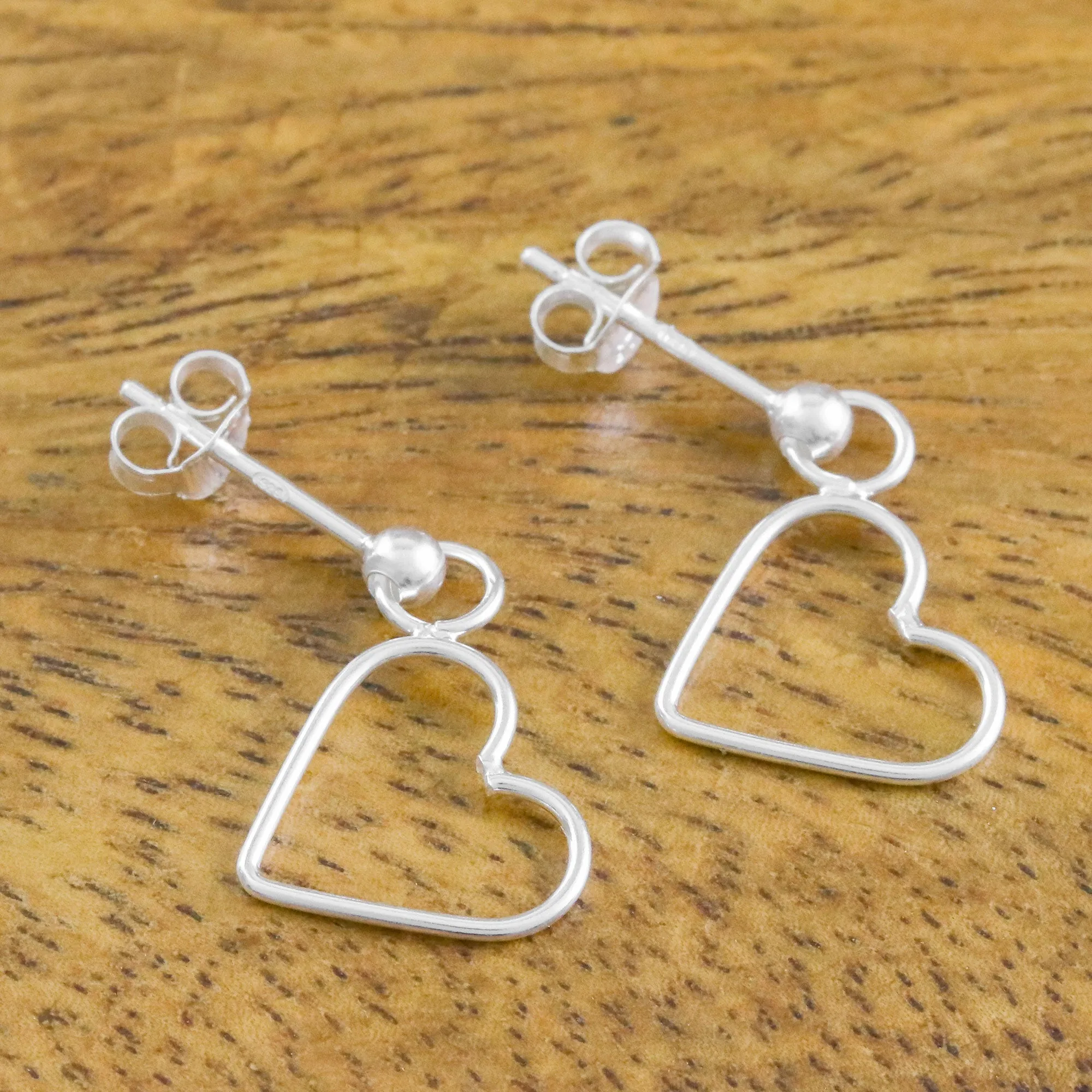 925 Sterling Silver Heart Shaped Frame Earrings - Elegant Heart | NOVICA