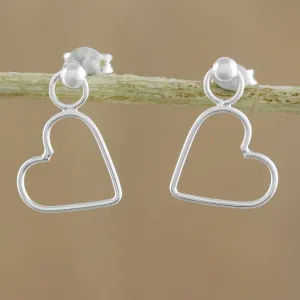 925 Sterling Silver Heart Shaped Frame Earrings - Elegant Heart | NOVICA