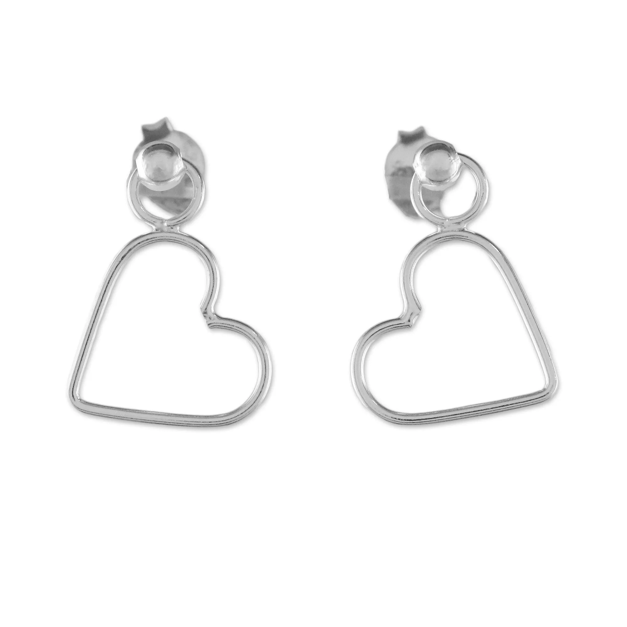 925 Sterling Silver Heart Shaped Frame Earrings - Elegant Heart | NOVICA