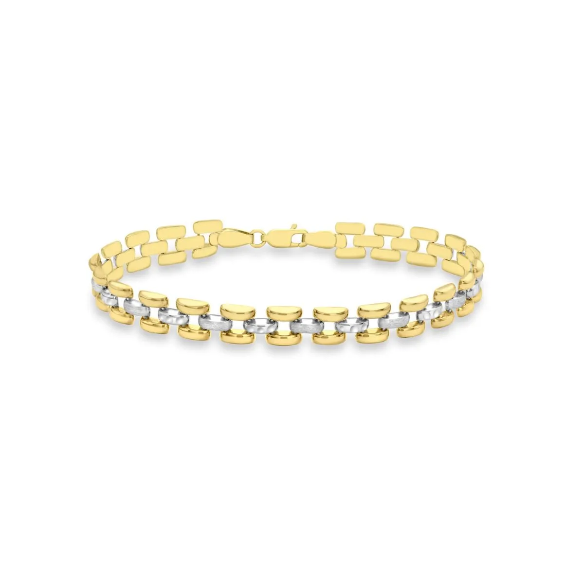 9K 2-Colour Gold Brick Link Bracelet