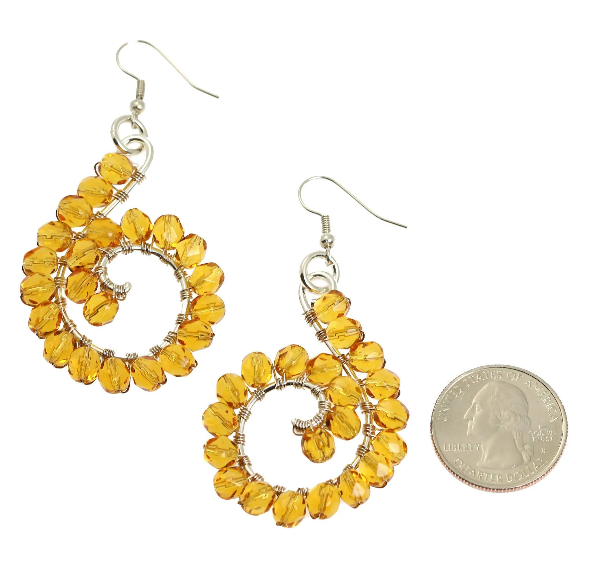 Amber Wire Wrapped Sterling Silver Earrings