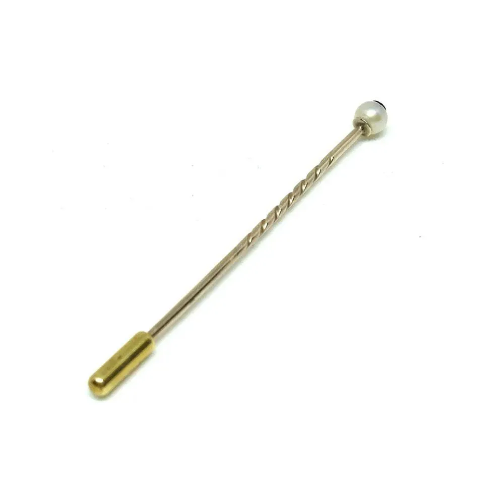 ANTIQUE 1910 EDWARDIAN ROLLED GOLD PEARL STICK PIN