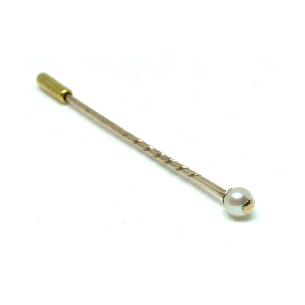 ANTIQUE 1910 EDWARDIAN ROLLED GOLD PEARL STICK PIN