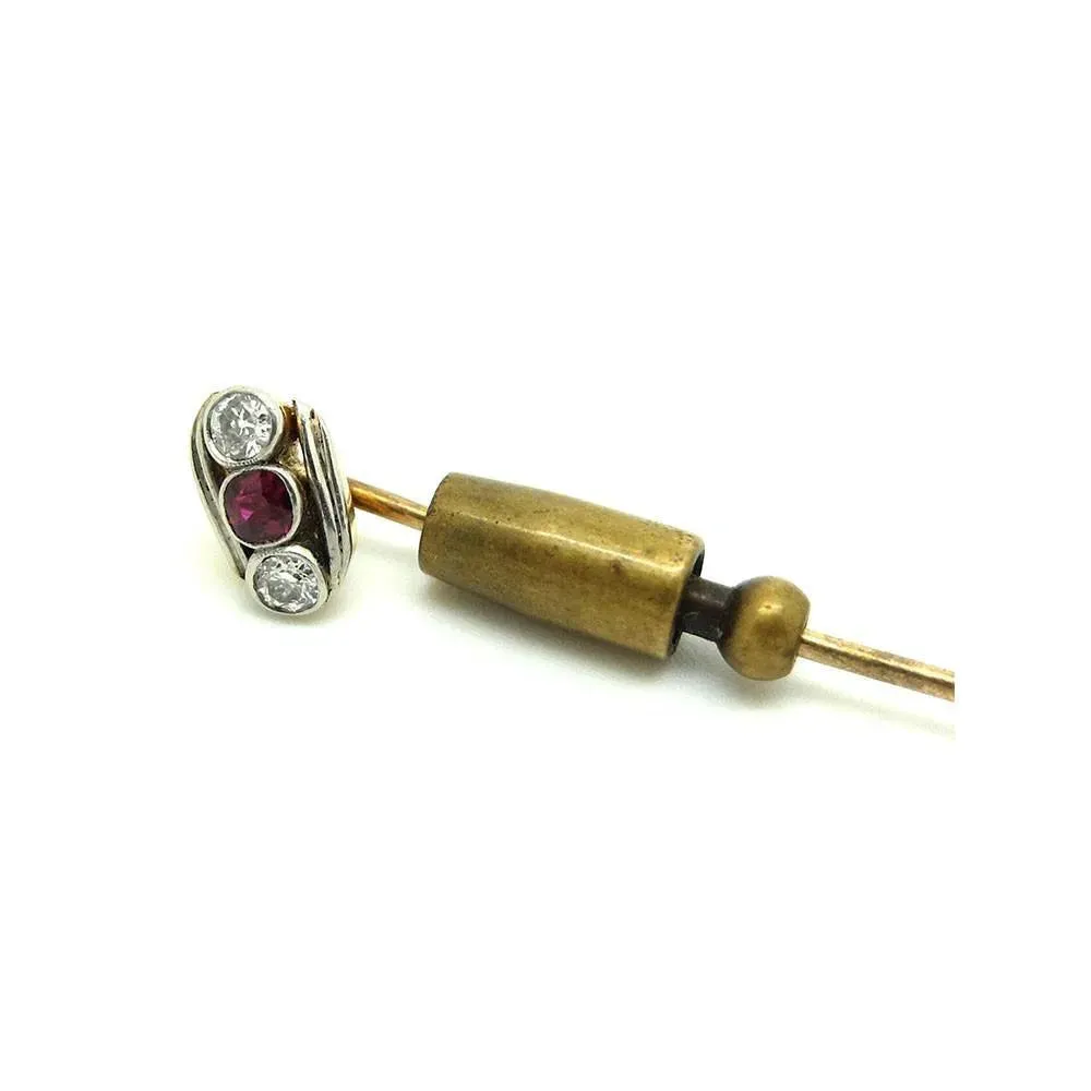 Antique Edwardian Ruby & Diamond Gold Pin Brooch