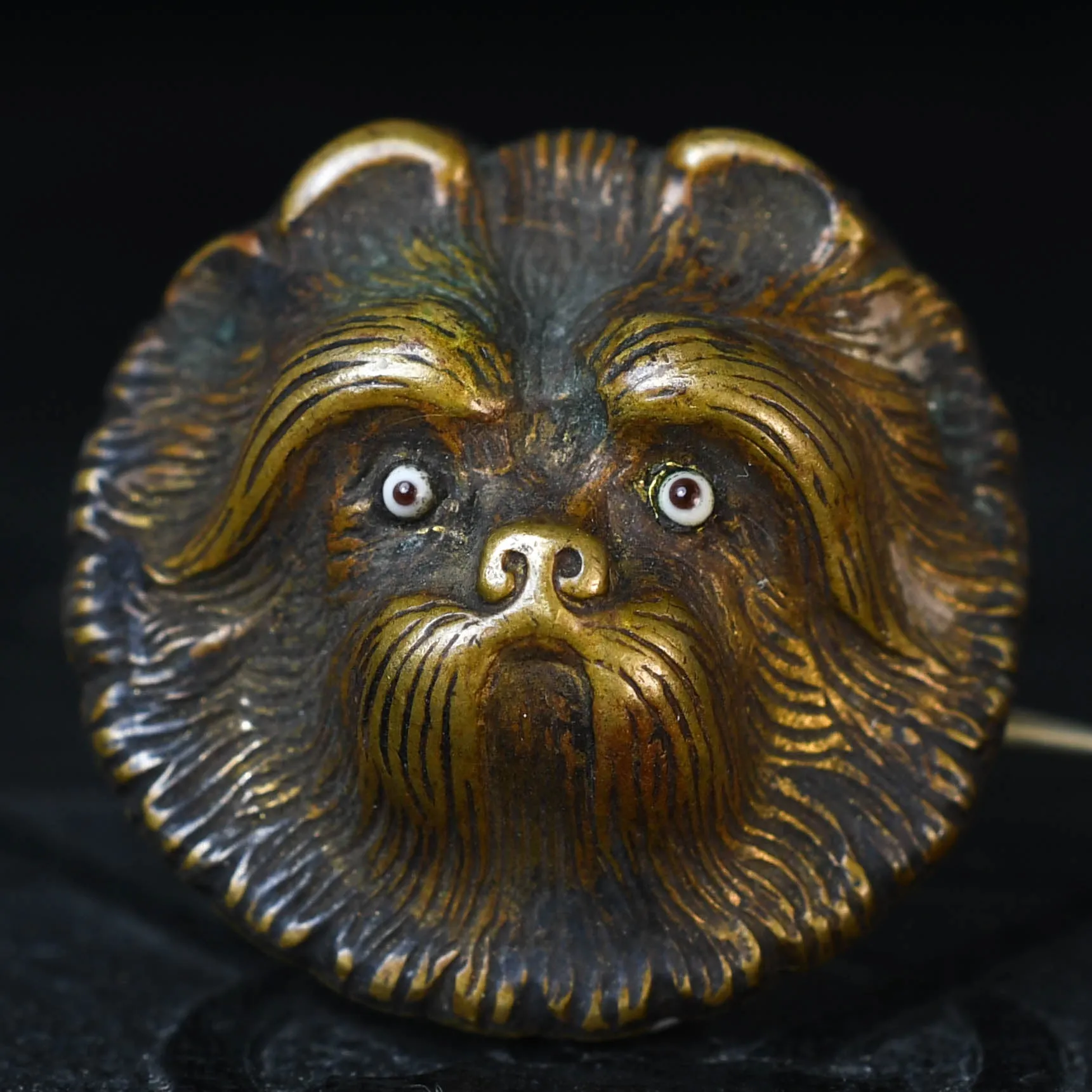 Antique Japanese Bronze Dog Brooch