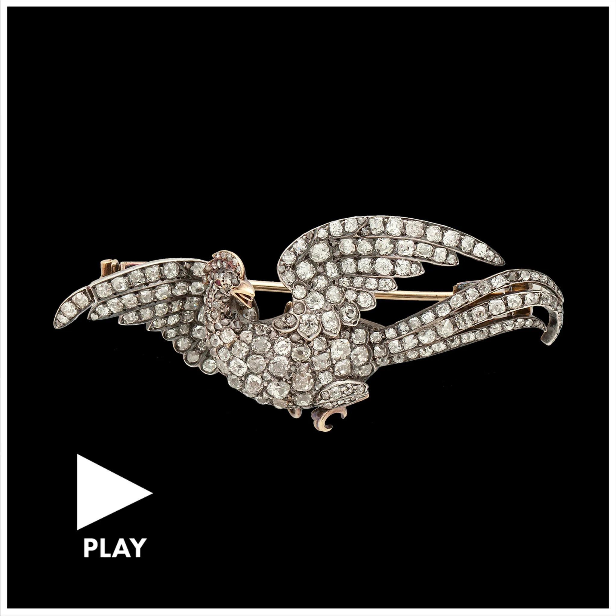 Antique Stylized Diamond Phoenix Brooch, Circa 1870